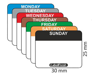 Hygiplas Food Labels - Monday - 30mm x 25mm - 1000 Per Pack